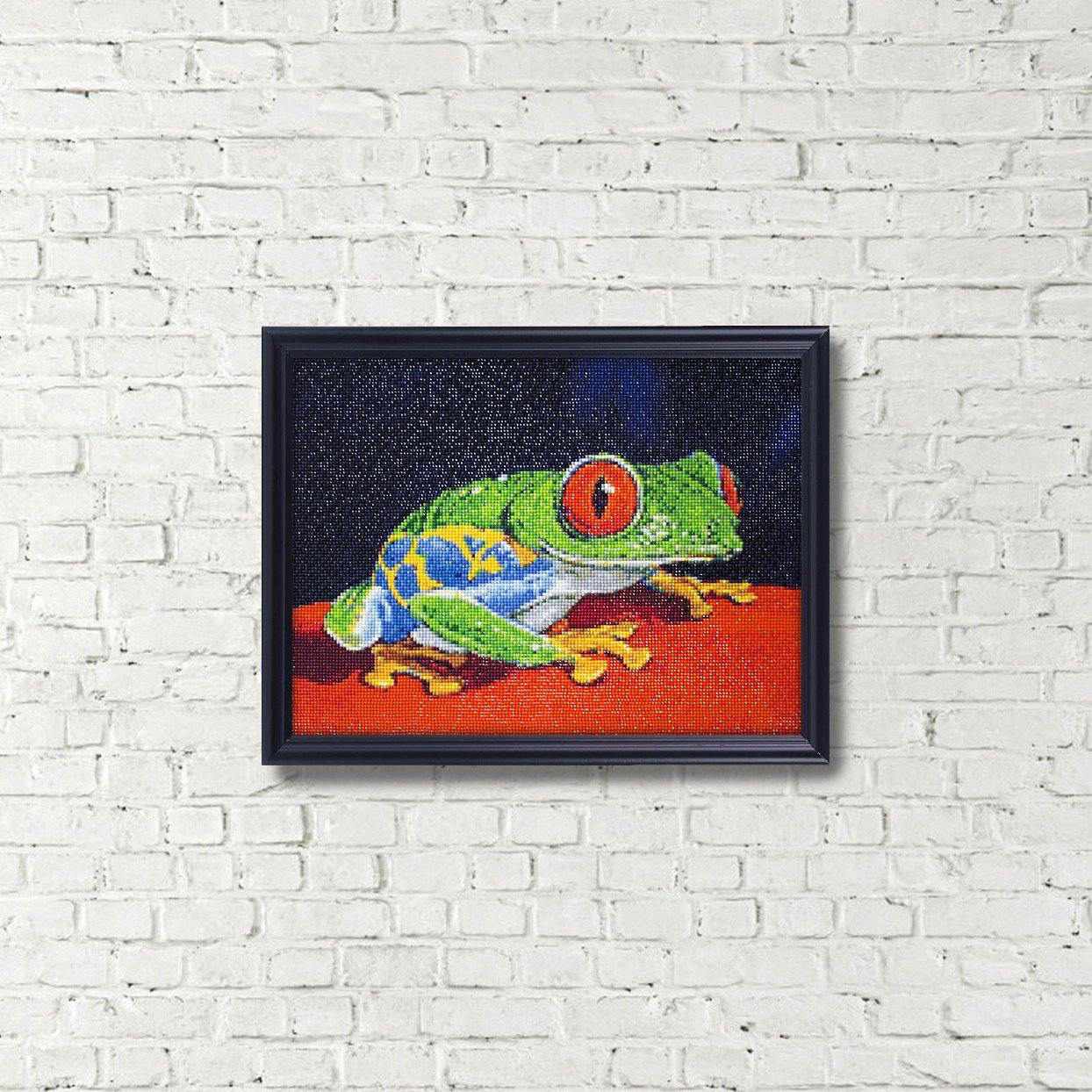 Frog WD317 Wizardi Diamond Painting Kit with colorful square acrylic diamonds and tools on a self-adhesive canvas.